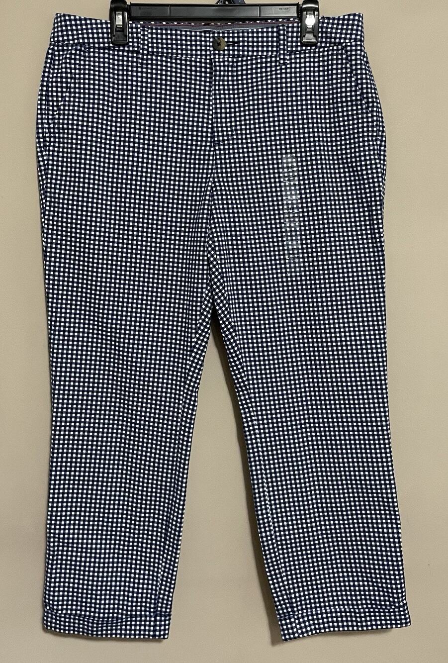 Tommy Hilfiger NWOT Hampton Chino Blue White Cuffed Preppy Gingham Pants Size 12
